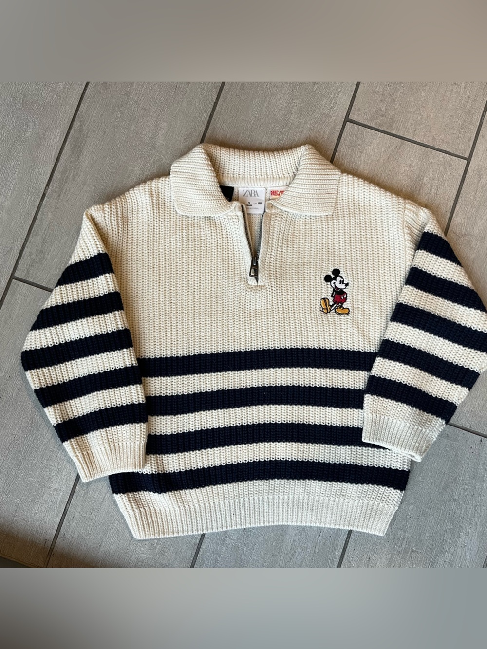 Zara Limited Edition Kids 3T Mickey Mouse Disney collection stripe sweater zip